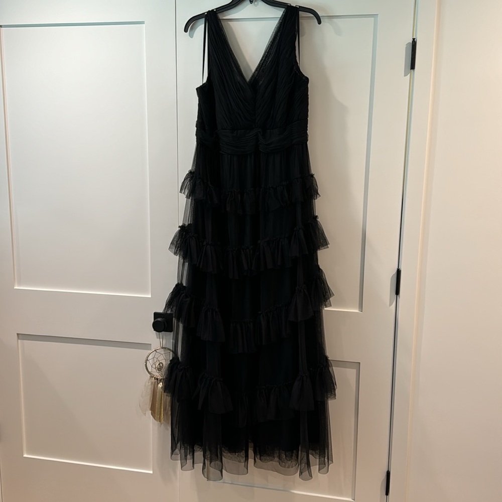 Betsy & Adam Black Tiered Tulle Maxi Dress